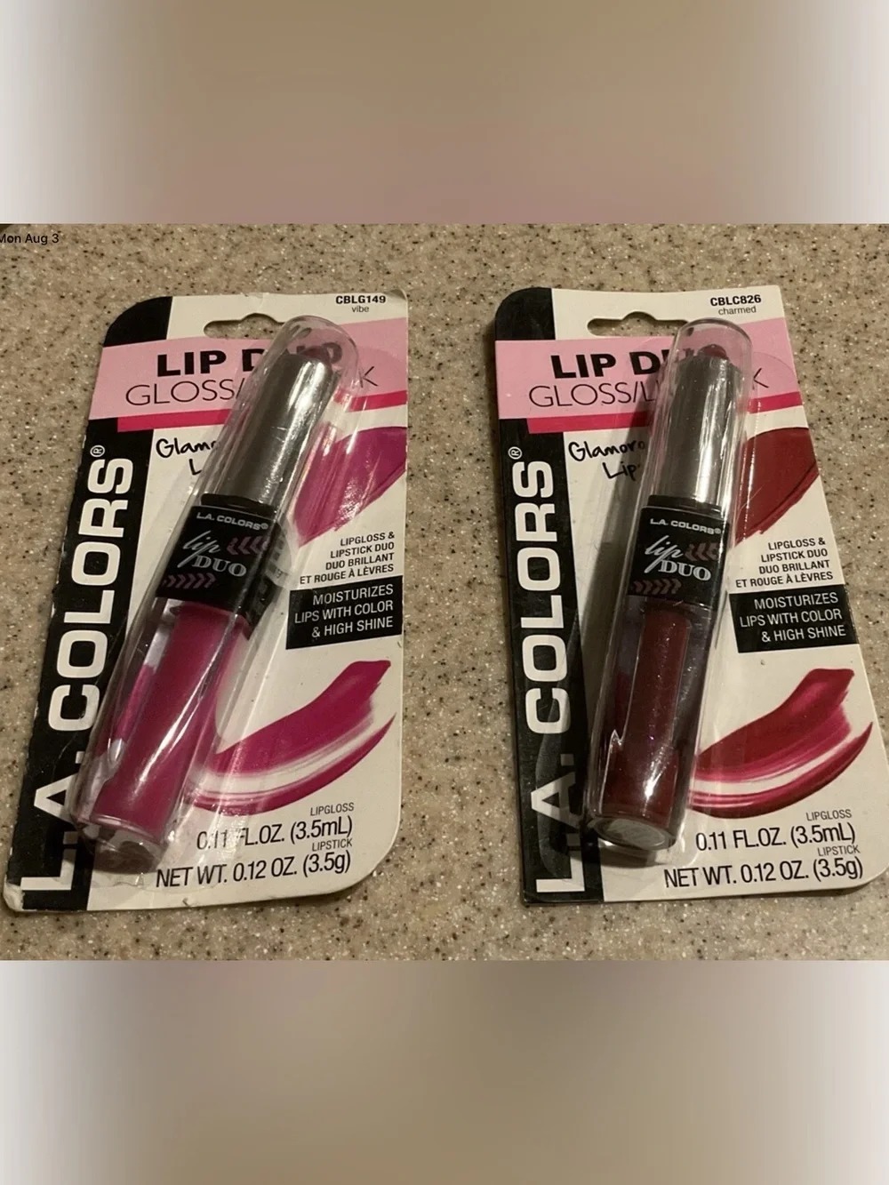 Lot of 2 L.A. Colors Lipstick Lip Gloss Duo: Vibe & Charmed NIP
